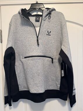 Messi Men’s Grey and Black Zip-Up Hoodie